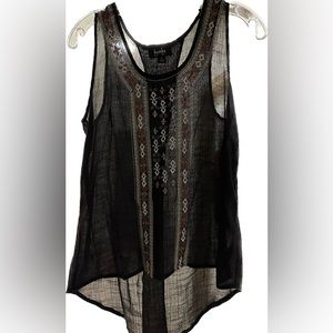 by&by Sheer Black tank with embroidery design